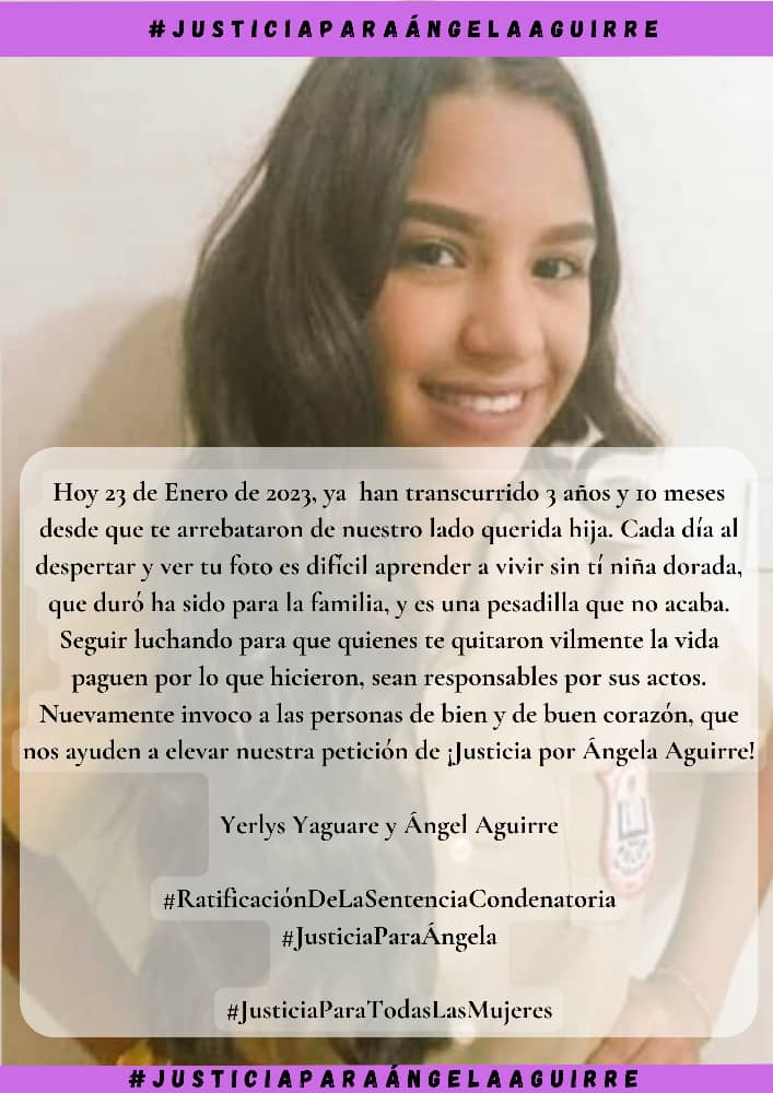 black7810180378's tweet photo. #23Ene
23/3/19: Angela Aguirre (16)
#SeCumplen3AñosY10Meses
#VioladaYAhogada
#Femicidio #Bolívar
Los 2 sentenciados a 29años #Recusaron a la de #CorteDeApelaciones 
PEDIMOS:
Nombrar #CorteAccidental
#RatificaciónDeSentenciaCondenatoria 
#JusticiaParaÁngelaAguirre
@TarekWiliamSaab https://t.co/El5cXWB71k