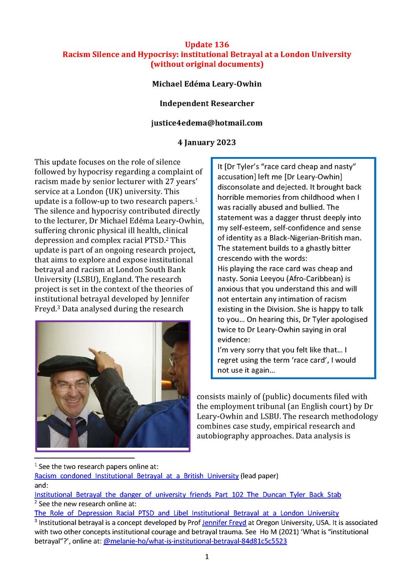 EyeUniversity's tweet image. #questionforgroup
We know UK workplace #racism causes serious mental health problems including #Suicides so...
Is it right that @LSBU has not apologised for its serious problems of institutional racism?
@HFEHMind @samaritans @LSBU_RaceGender @LSBU_BUS @LSBULabour @LSBStudentUnion