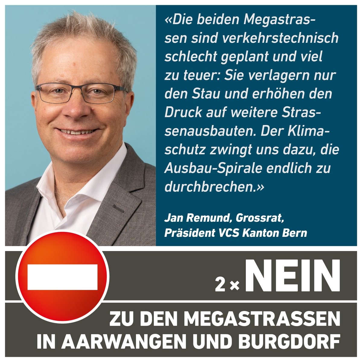 «Die beiden Megastrassen sind verkehrstechnisch schlecht geplant und viel zu teuer: Sie verlagern nur den Stau und erhöhen den Druck auf weitere Strassenausbauten.» 

🗳️ 2x NEIN am 12. März 2023 zu den Megastrassen in Aarwangen und Burgdorf 👉 megastrassen-nein.ch