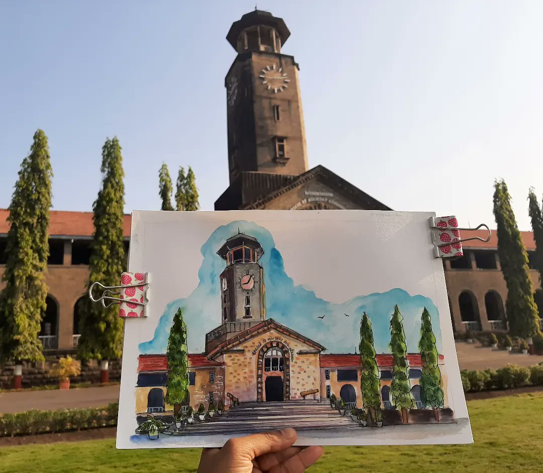 Such an honour to sketch at the prestigious #cmepune College of Military Engineering built in 1951. @adgpi @artrac_ia @urbansketchers @MirrorPune