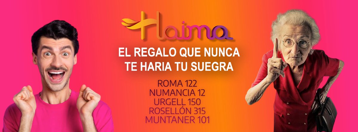 viciohaima's tweet photo. Cansado de que tu suegra se meta en la tu vida? En Haima encontrarás el regalo que ella nunca te haría por navidades y que más deseas!
Que corra la Voz!!!!
#haimabarcelona #urgell150 #roma122 #numancia12 #muntaner101 #rosellon315 https://t.co/mZnnZ9ijfK