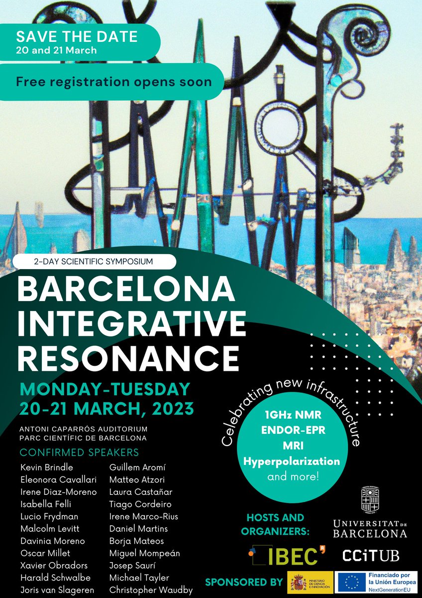 Borja_ml's tweet photo. 📣🚨📣
🗓️SAVE THE DATE🗓️

The Barcelona Integrative Resonance symposium will take place in Barcelona, March 20-21, 2023. 
Registration free of charge!

The symposium aims to celebrate the strong magnetic resonance momentum in Barcelona and bring together the community 🧲 https://t.co/4z5jtxDmY4