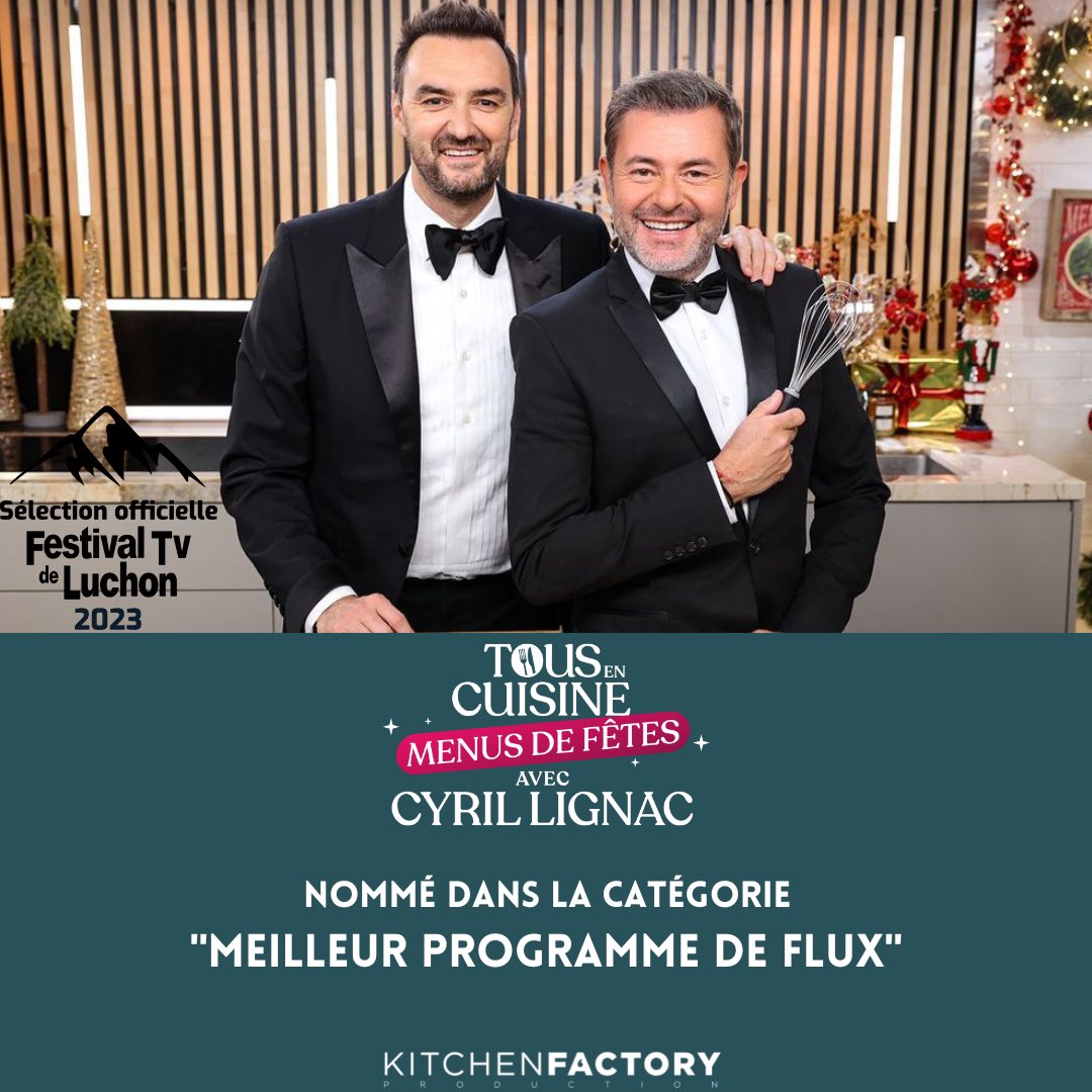 Good news pour démarrer la semaine 🎉
TOUS EN CUISINE est nommé dans la catégorie « Meilleur programme de flux » au Festival TV de Luchon 2023 📺