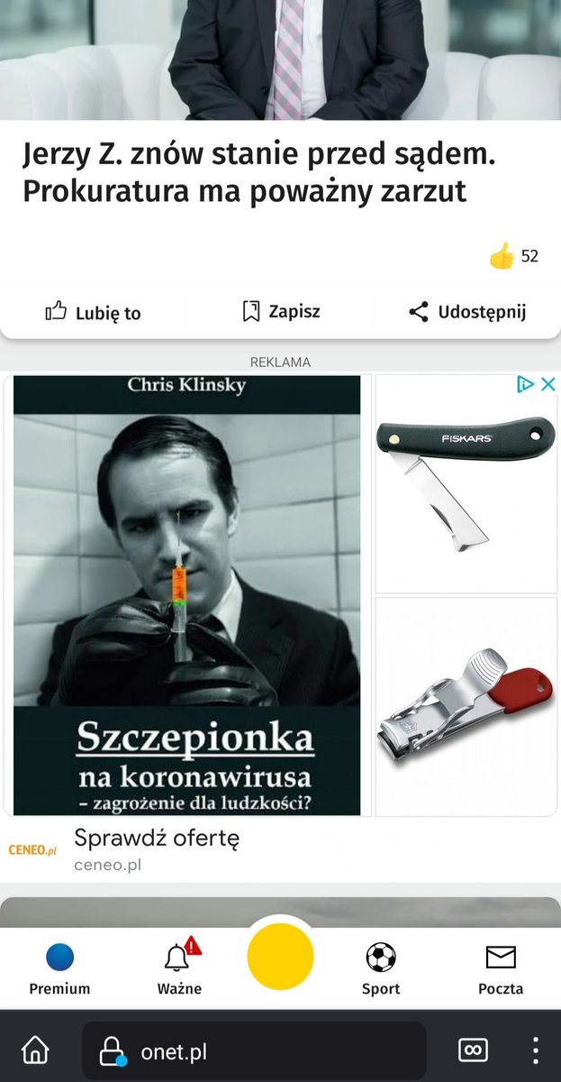 Albo <a href="/onetpl/">Onet</a> nie sprawdza swoich reklam, albo <a href="/CeneoPL/">CeneoPL</a> nie daje opcji filtrowania produktów.

Tak czy inaczej - wyszło słabo 🙃