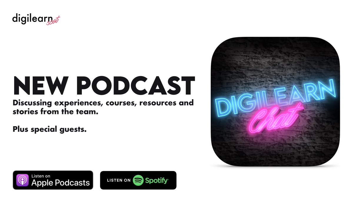 DigiLearnScot's tweet photo. We’re excited to announce our new podcast, #digilearnchat available now. We will have regular discussions with members of the team as well as special guests. Find details of how to listen at the link below.
https://t.co/E8EX6rpBHV
#digilearnscot #digilearnchat #ThisIsDigital https://t.co/13mQSBXCUt