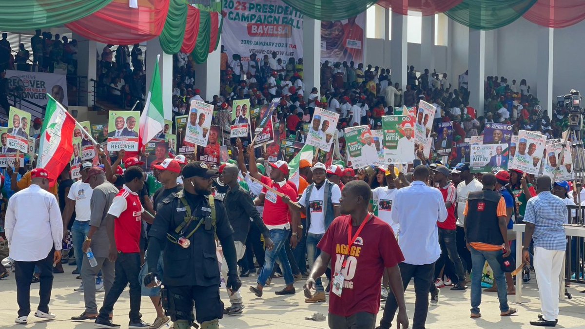 #AtikuOkowa2023:
#GettingReady - Party members and supporters from their respective communities, marching into the Ox Bow Lake Pavilion in Yenagoa, Bayelsa State, as we get ready to #RecoverNigeria together. Join us for more update and livestream. 
As One, We Can Get It Done!