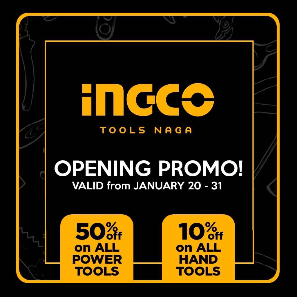 nagacitydeck's tweet photo. Catch #INGCOtoolsNaga OPENING PROMO! 50% off on all power tools and more! #ingcotools is located at Unit 1-2 MPlaza Complex, Diversion Road #NagaCity https://t.co/XdsFlJLret