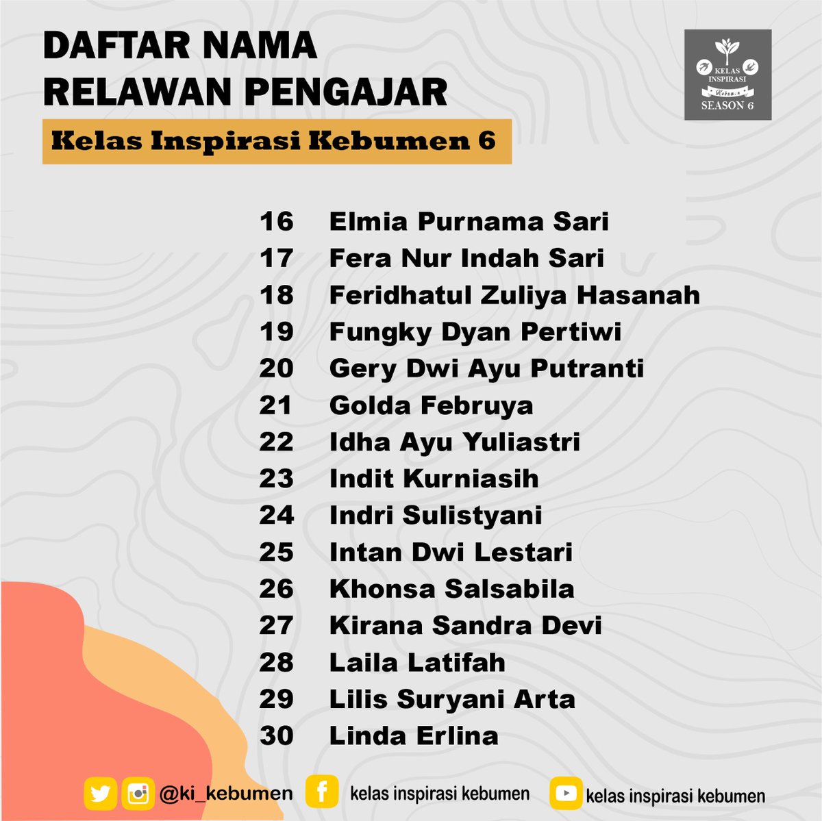 KI_Kebumen's tweet photo. Salam Inspirasi

Selamat kepada Relawan Pengajar Kelas Inspirasi Kebumen #6 terpilih. Selanjutnya, kakak akan dihubungi oleh panitia untuk dimasukan ke grup rombel masing-masing. Sampai jumpa di Kebumen 🤗
✨Menapak batu harapan, meraih puncak impian ✨
KELAS INSPIRASI KEBUMEN 6 https://t.co/tyJ9SWMDGq