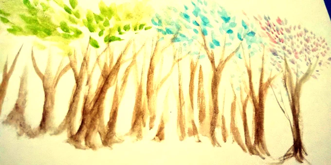  #木 #illustration #イラスト #アナログ絵 #水彩画 #写真加工 #色を反転した世界 