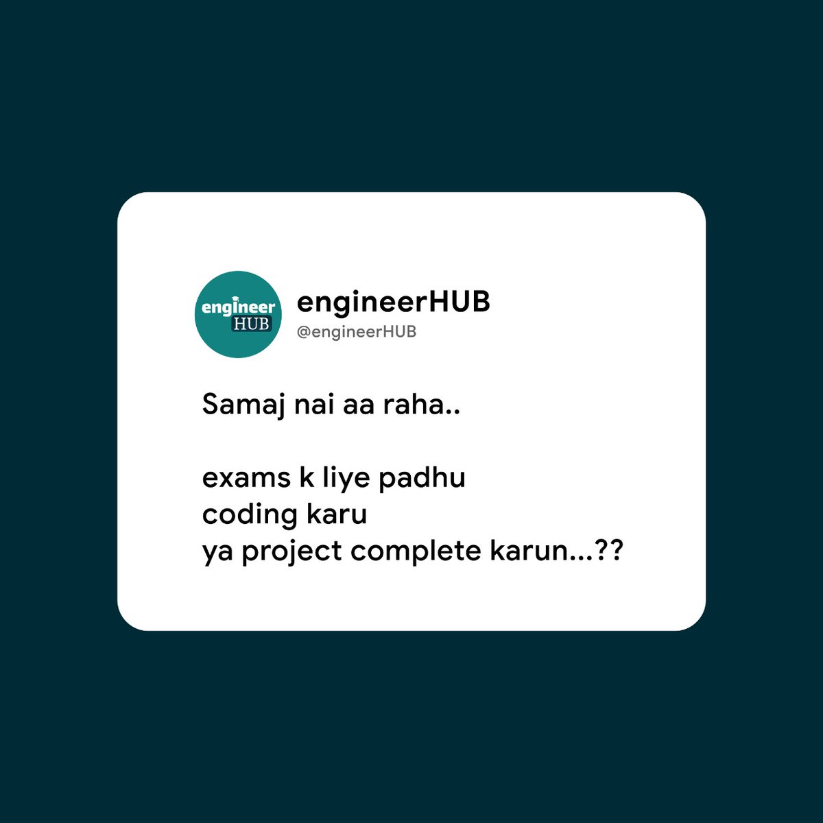 engineerhub_in's tweet photo. Kya karu 🥹🤔
#engineer #engineering #startups #india #college #iit #nit #iiit #statecolleges https://t.co/4MLqjcShyx