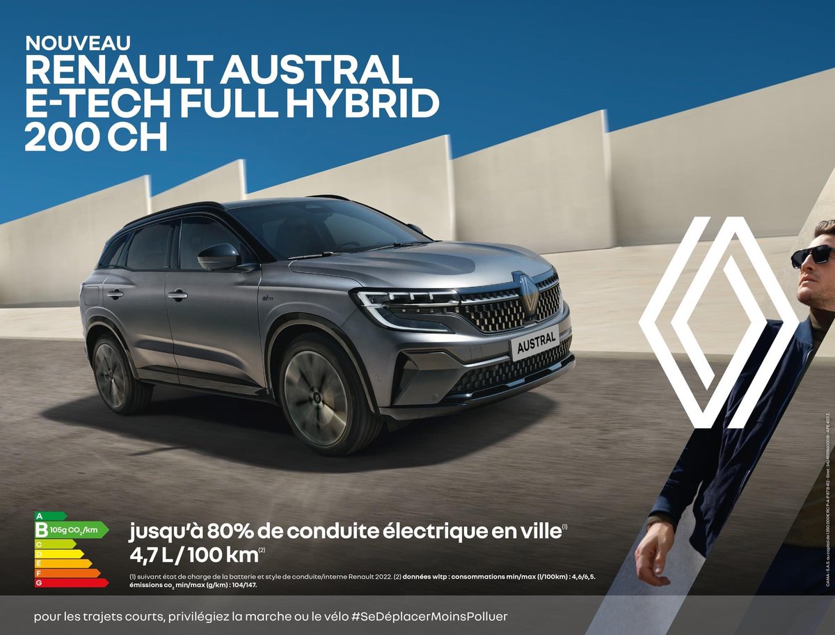 renault971's tweet photo. Renault Austral E-Tech hybride : design athlétique, proportions équilibrées, face avant affirmée. Il s’impose comme le SUV nouvelle génération.
👉 https://t.co/Nhj0BLKUiA
#RenaultGuadeloupe 
Pour les trajets courts, privilégiez la marche ou le vélo #SeDéplacerMoinsPolluer https://t.co/sAJujFcnuB
