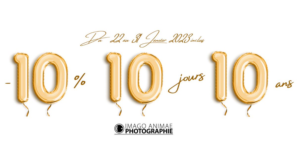 ImagoAnimae's tweet image. L’anniversaire d’Imago Animae approche… déjà 10 ans que vous me faites confiance !

Pour fêter ça, je vous propose 10 jours fous avec - 10 % sur toutes vos réservations 2023-2024 : Bon Cadeau - Lifestyle - Evénement - Mariage. 

Christophe Camps – imagoanimae.fr
