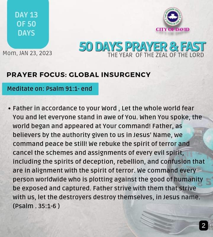 RCCGCityofDavid's tweet photo. DAY 13 Prayer Points for #50DaysFast - Monday, January 23, 2023
#RCCGFast
#RCCGFast2023
#CODDailyPrayerPoints https://t.co/bkbyIQTiq4