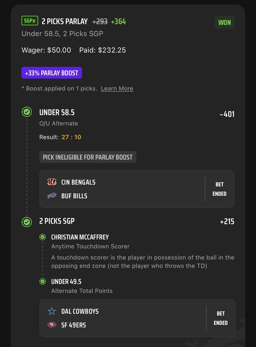 Breaktheboox's tweet photo. Used @OddsJam to find some nice lines!

3 leg SPGx +364✅
$50➡️$232

Schultz 1st +1500✅
$5 free bet➡️ $75

Join now➡️ https://t.co/q6KesYTzWS

#NFLPlayoffs #GamblingTwitternfl #GamblingTwitter https://t.co/MQjDHOaNzU