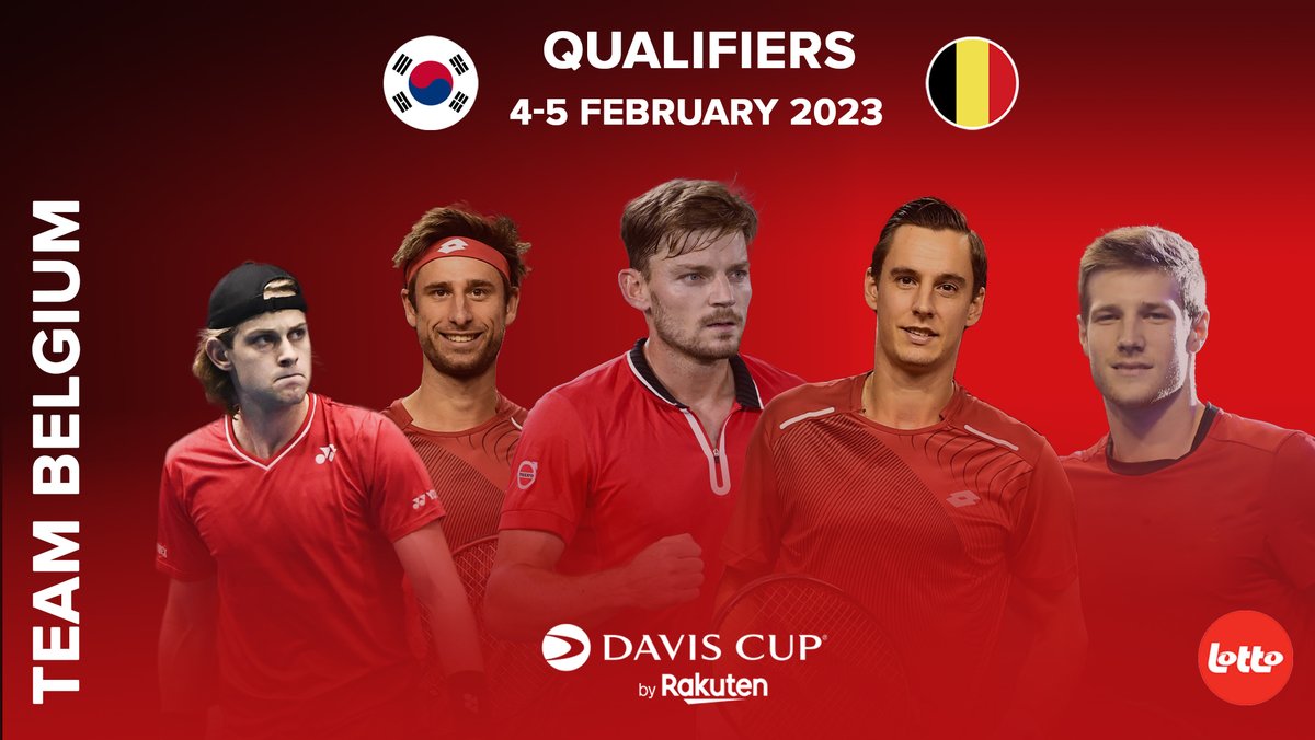 Team nomination change for the <a href="/DavisCup/">Davis Cup</a> qualifiers South Korea vs Belgium (4-5/02). 
More information: tennisvlaanderen.m9.mailplus.nl/archief/mailin…

🇧🇪 Let’s go David Goffin, Zizou Bergs, Joris De Loore,  Sander Gille, Joran Vliegen &amp; captain Johan Van Herck  #DavisCup #CmonBelgium 💪 <a href="/NatLot_Belgie/">Nationale Loterij</a>