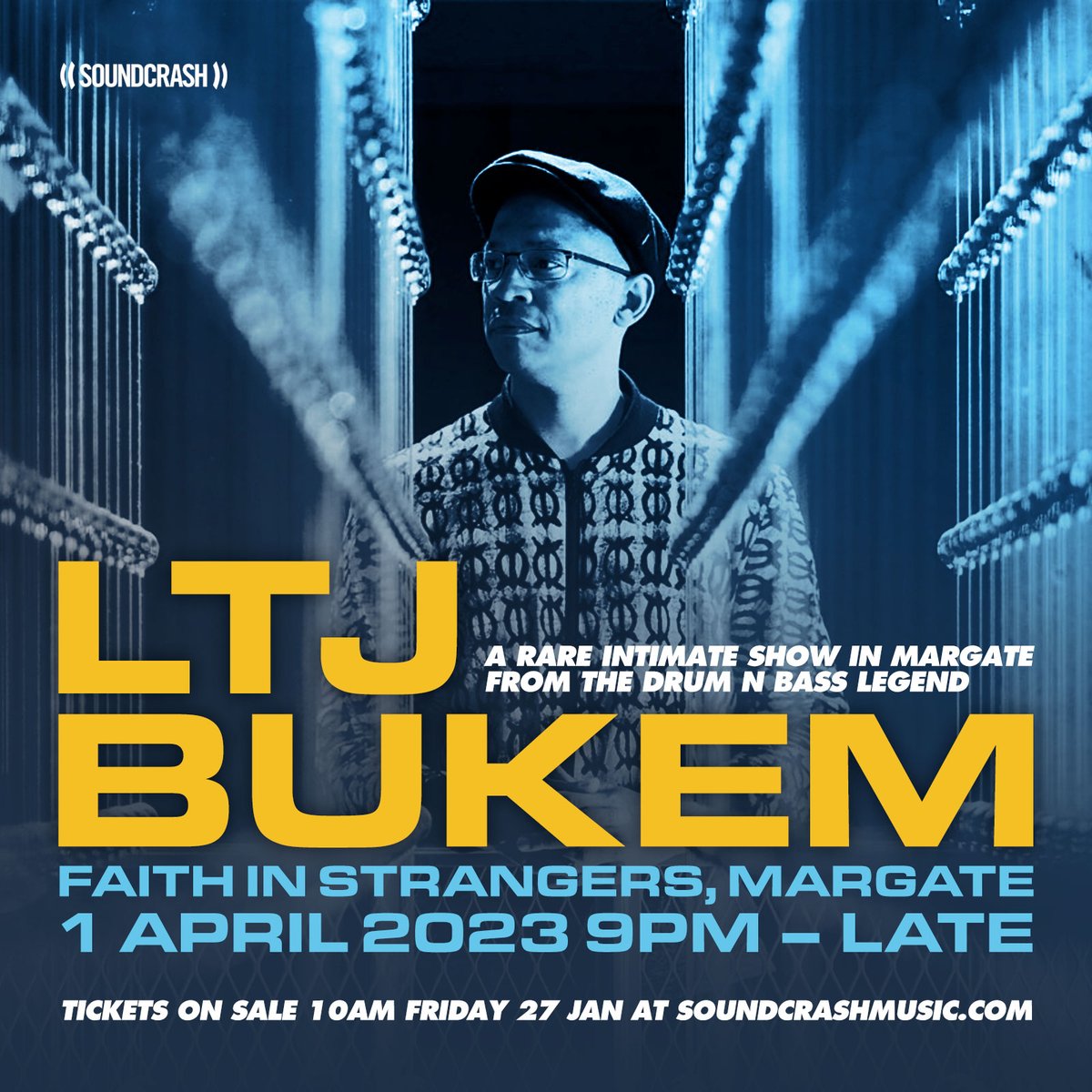 Renowned Drum & Bass Legend LTJ Bukem is performing a rare, intimate show at Faith In Strangers on April 1st. Tickets on sale Friday, January 27th at 11am. Bukem's unique sound, influenced by jazz fusion, has made him an innovator in the genre. Don't miss out!