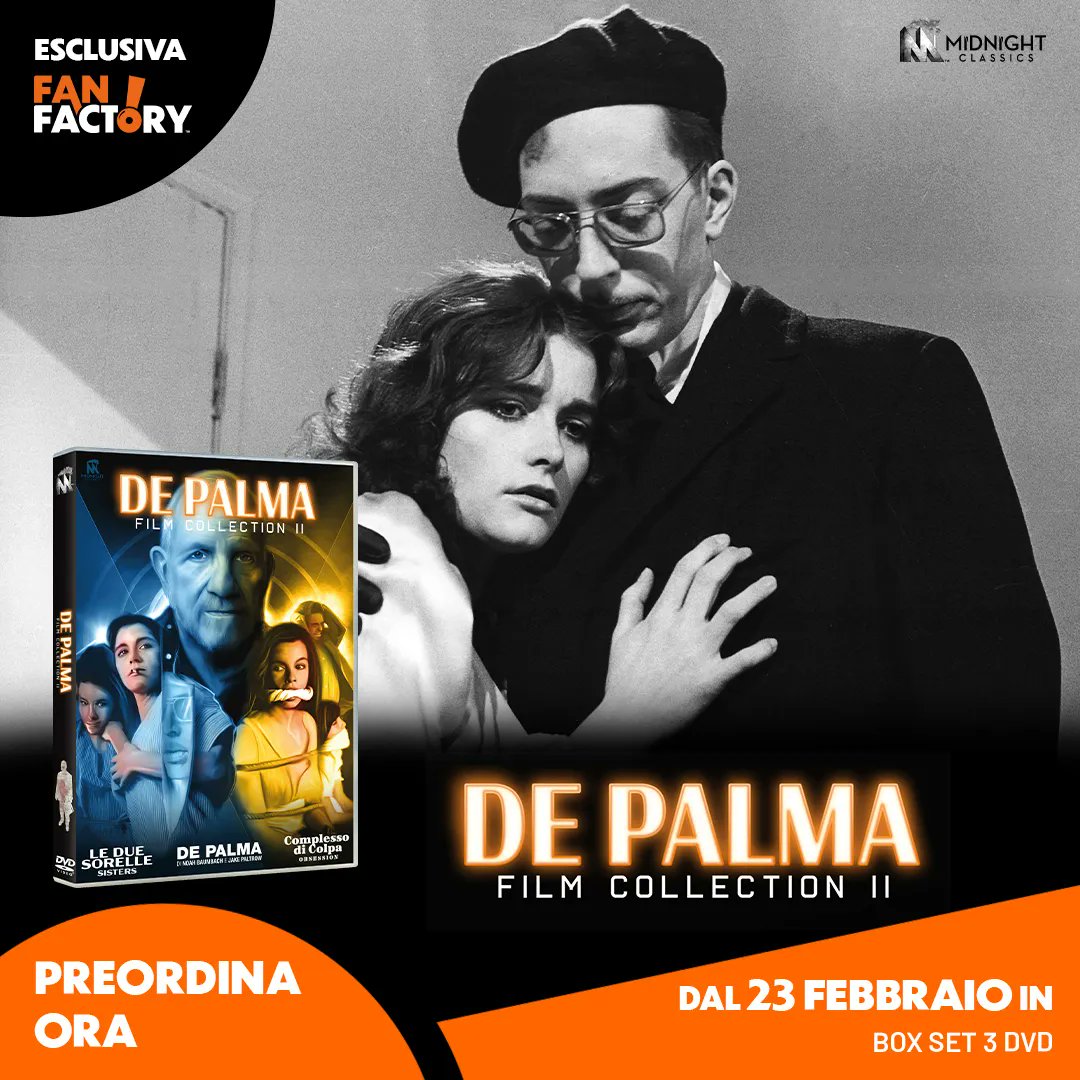 00factory's tweet image. #LeDueSorelle e #Obsession - Complesso di colpa vi dicono qualcosa? Sappiate che tra un mese potranno essere vostri! Il nuovo cofanetto #MidnightClassic #DePalmaFilmCollection2 arriva il 23 febbraio IN ESCLUSIVA su #FanFactoryShop  Preordinate ora ➡️ bit.ly/DePalmaFilmCol…