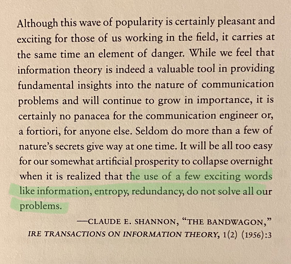 Steve_Lockstep's tweet image. I love this steadying advice from founder of information theory (cited by @GaryMarcus on the frontispiece of #RethinkingAI).
Today I’d add #decentralization.