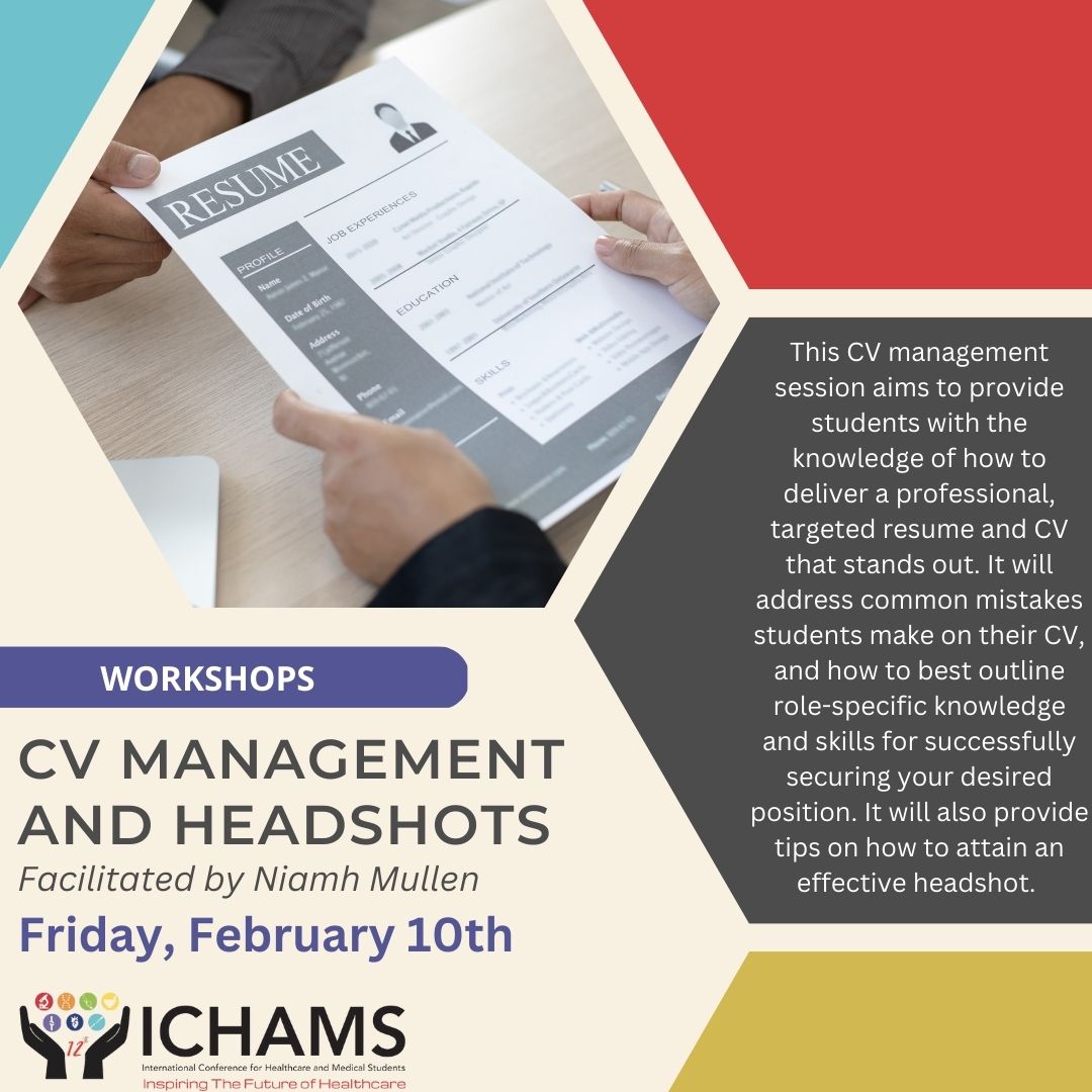 Need to learn how to deliver a professional, unique CV? Come to our CV management and headshots workshop at ICHAMS 2023!