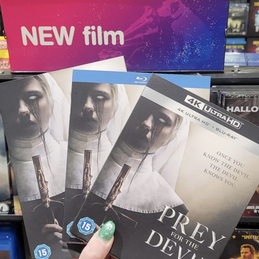 hmvSolihull's tweet photo. 🍿 NEW RELEASE 🍿
Attention #Horror fans 😱
#PrayForTheDevil is out now on DVD, Blu Ray and 4K Ultra HD 🩸
#NewReleaseMonday https://t.co/9lUF3VtnM0
