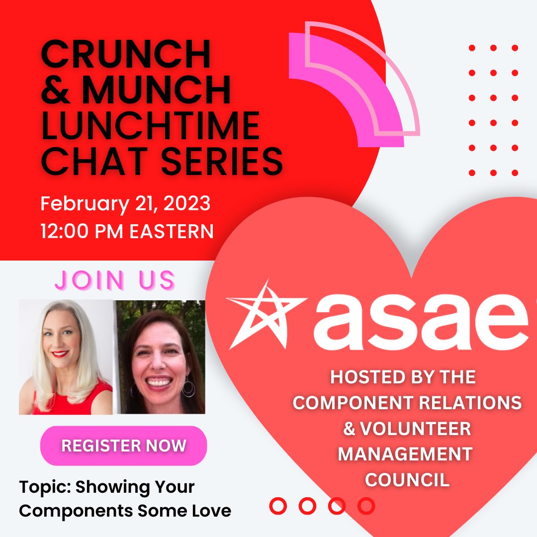 BrewerPratt's tweet image. Love is in the air! Hosted by @ASAEcenter&apos;s #CRVM Council, join us Feb 21st to talk about showing your #components some love. We&apos;ll share ideas and best practices about how to engage your #chapters, components and affiliates with recognition. Register now: bit.ly/3H4BW9A