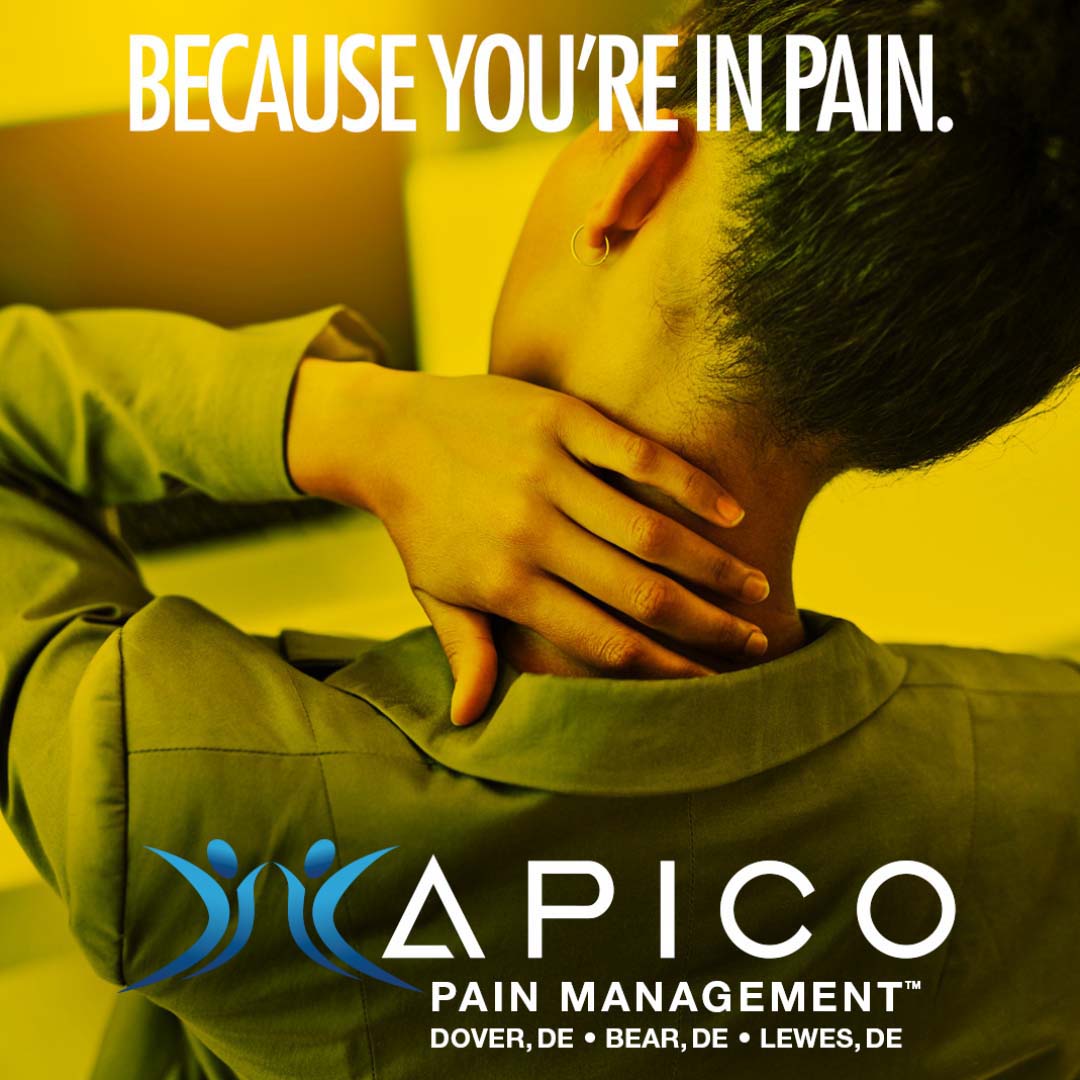 At APICO Pain Management, we use minimally invasive procedures to diagnose and treat chronic pain conditions. Call now to set an appointment at any of our locations throughout Delaware. We'll get you in fast with our Real-Time Rapid-Response scheduling.