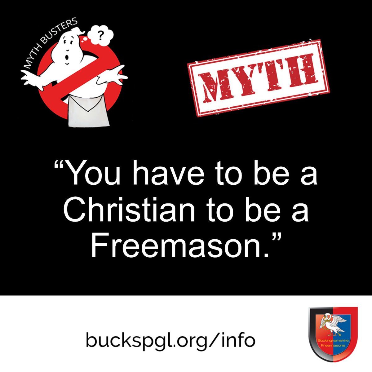 buckspgl's tweet photo. Let's bust more Masonic myths.
Myth: You must be a Christian to be a Freemason
Busted: Whilst a belief in God is a joining requirement, you don’t have to be Christian. We have members representing all faiths. 
Join us here: https://t.co/BXAEpHkTVo
#bucksmasons 
#MythBustingMonday https://t.co/VW4x3KB7HQ