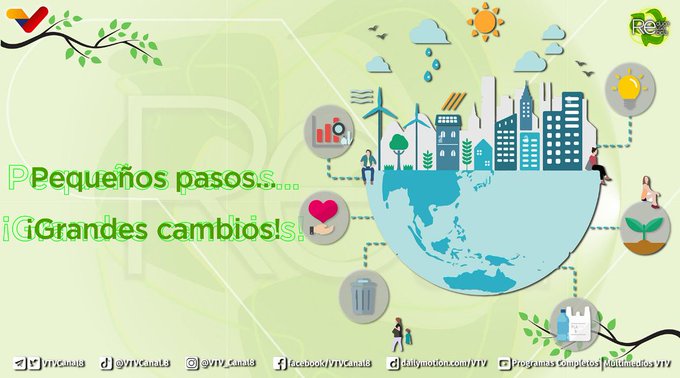 VTVcanal8's tweet photo. #CuidaElAmbiente🌎| Con pequeños pasos como: Ahorrar agua mientras te bañas, cambiar los bombillos por focos ahorradores, reciclar y reutilizar, cuidar y proteger la flora y fauna. 
 
Ayudas a crear grandes cambios para la preservación del planeta. 
 
#ConMaduroVamosPaLante https://t.co/QnfwiTzl9T