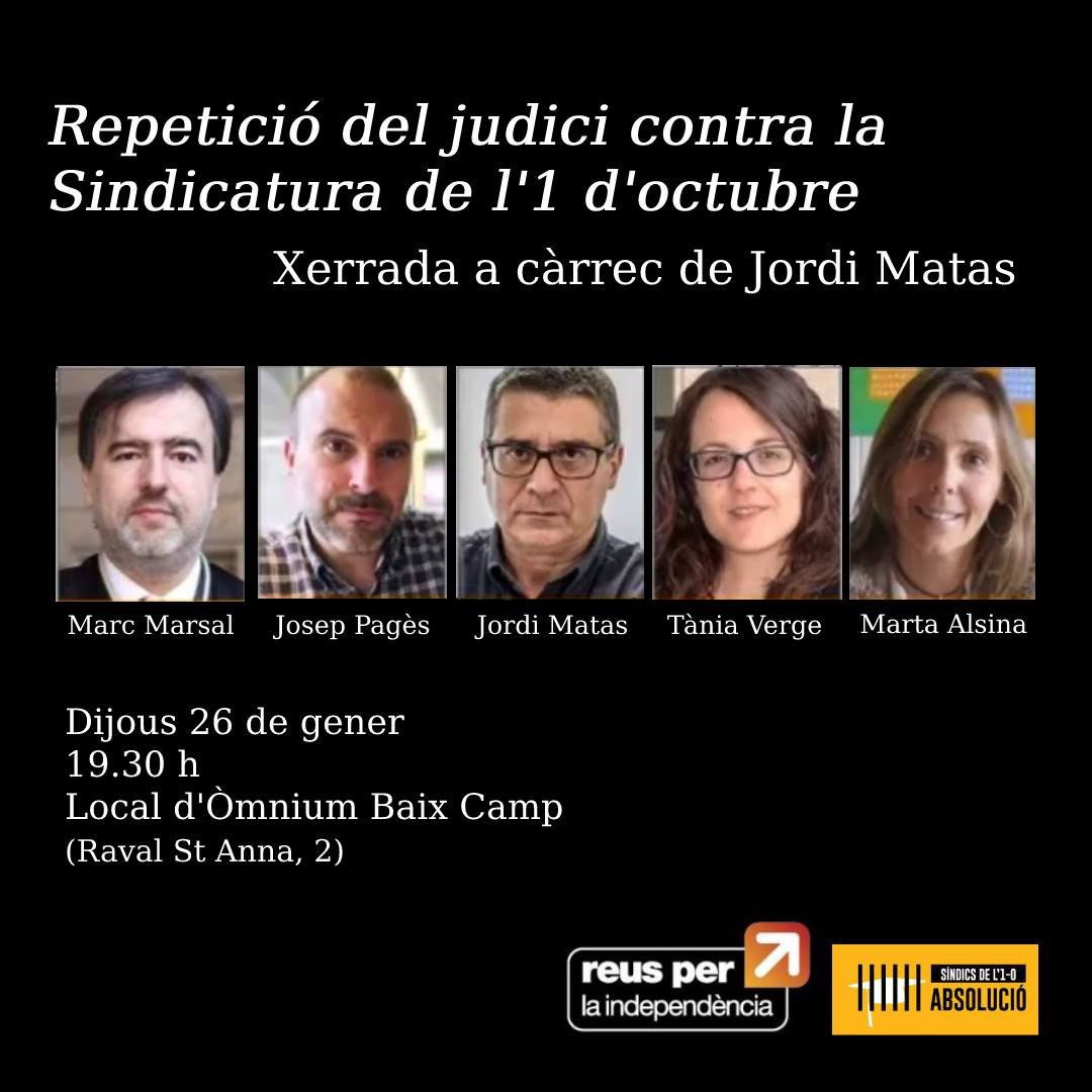 La Sindicatura Electoral de l'1 d'octubre va ser jutjada i absolta, i ara Espanya vol repetir el judici. 

Aquest dijous comptarem amb Jordi Matas, membre de la sindicatura de l'1 d'octubre, que ens explicarà la situació actual del procés judicial. 

La repressió segueix!