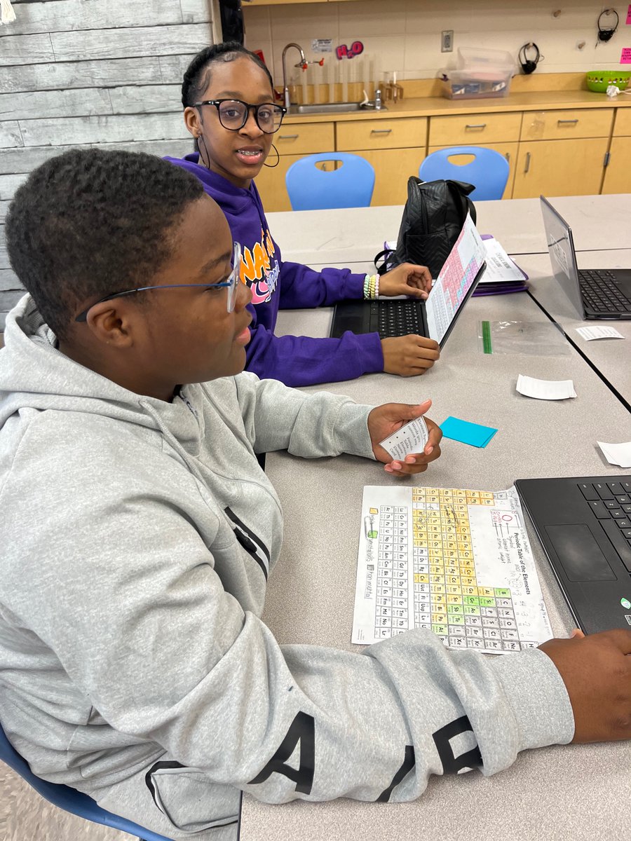 MorganBible's tweet photo. Ss in @hendrixscience class played Taboo this morning using their content vocabulary. We scaffolded up by having students create their own words using their periodic table knowledge. Ss were engaged and using meaningful discourse in their conversations. #GoldStandard @dms_tcboe https://t.co/3zOoEva0rn