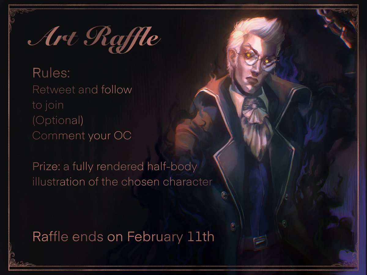 theArtofValdis's tweet photo. ✨700 Followers Raffle✨
Thank you all so much for sticking around, it really means a lot!

Rules:
✧ RT+Follow to enter
✧(Optional) Comment a picture of your OC!

Winner will receive a half-body rendered illustration of their character

Raffle ends on Feb 11th, 1:00pm CET https://t.co/ipolkARvKt