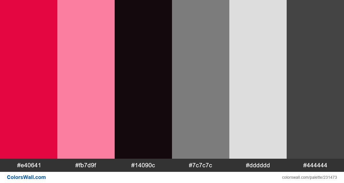 colorswall's tweet photo. Sb logo staves colors #e40641, #fb7d9f, #14090c, #7c7c7c, #dddddd, #444444 #colors #palette https://t.co/211qWYTSEl https://t.co/ea5FxCjatO