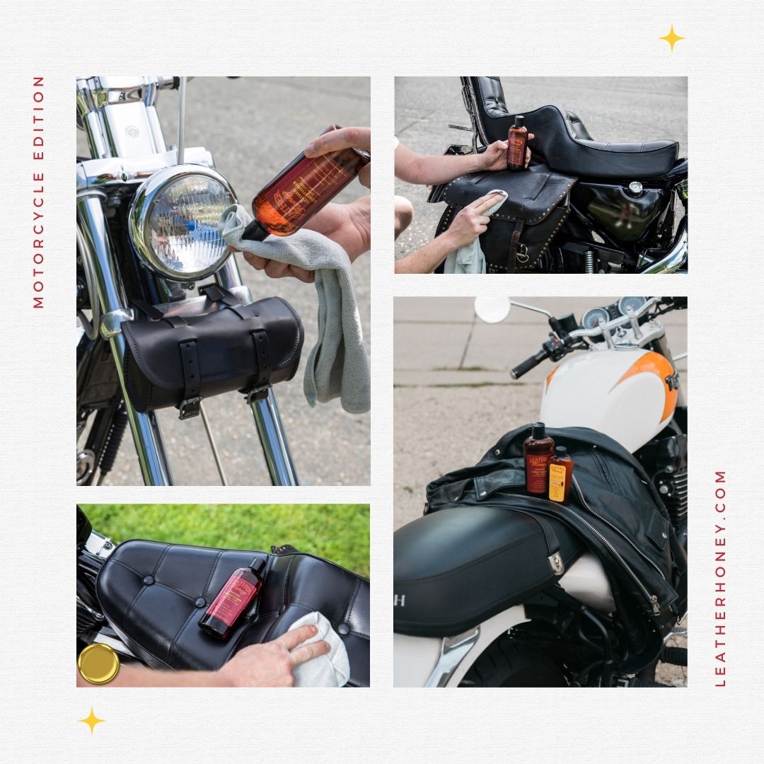 Want to keep those saddle bags looking neat and crisp? 😎 

Keep your leather clean, conditioned, and in good shape with Leather Honey Leather Cleaner &amp; Leather Honey Leather Conditioner – a complete leather care kit. 💛 

Order yours now at LeatherHoney.com