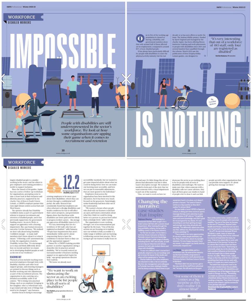 Excited to be featured in <a href="/cimspa/">CIMSPA</a>’s <a href="/SAPA_Pro/">S&PA Professional</a> magazine. Great to see some fantastic names as part of it <a href="/LeeWelch1/">Lee Welch PT</a> <a href="/SDownsLeisure/">South Downs Leisure</a> 
<a href="/FutureFit_UK/">Future Fit Training</a> all talking inclusivity and accessibility. Find us on page 30: issuu.com/cimspa/docs/sp…