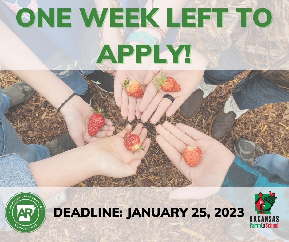 ARDeptAg's tweet photo. There is still just one week left to submit your application for the Arkansas Taste Test Grant Program and the Arkansas School Garden Grant Program!  The application for both programs can be found at https://t.co/J8b1SXw91h. Applicants are welcome to apply for one or both grants! https://t.co/YpOtULMSAS