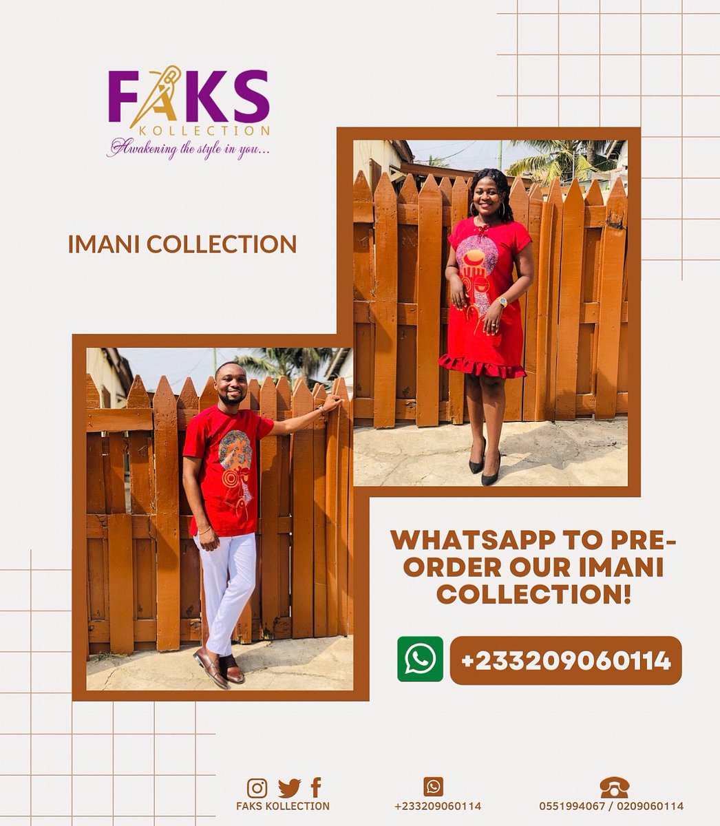 FaksKollection's tweet photo. Pre-order our newest Imani Collection. Imani is available in different colours specially made for you.
Wear Imani, Walk in Faith✨

📌 DM or WhatsApp +233209060114 to Pre Order!

#FaksKollection #ChooseFaksKollection #WearFaksKollection #FaksLady #FaksGentleman #ImaniCollection https://t.co/IW6atCjM9R