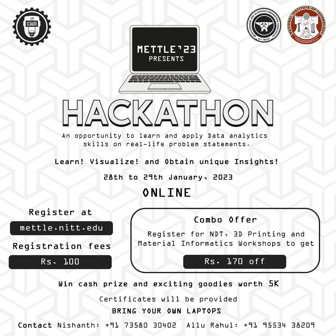 MettleNitt's tweet photo. The portmanteau of the word hacker that brings computer programmers together in a realm to live the dream of a high tech professional coder. Providing you with an opportunity learn and apply a combination of data .

Register at: https://t.co/Mfbe73gSX1
Deadline: 25/01/2023 https://t.co/gNFArgivVy