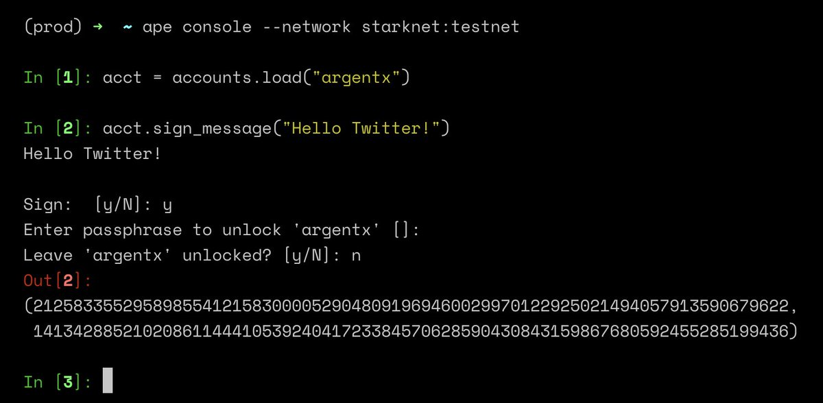 antazoey's tweet image. I am loving my #Starknet wallet on #ApeFramework.

But it could use some testing and code review: github.com/ApeWorX/ape-st…

It improves the account flow and fixes a signing issue.
Check it out, especially if you were having issues before with ape-starknet on live networks: