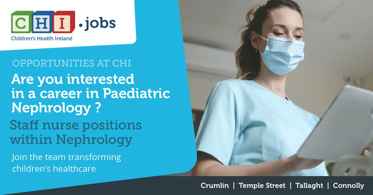 Children's Health Ireland Jobs (@jobswithCHI) on Twitter photo 2023-01-23 16:25:01 Are you interested in a career in paediatric nephrology? An exciting opportunity to work as part of the Nursing team in the delivery of specialist nursing care within the National Nephrology service. buff.ly/3GHsxEQ Role closes on Apr 2023, 00:45 #jointeamCHI Are you interested in a career in paediatric nephrology? An exciting opportunity to work as part of the Nursing team in the delivery of specialist nursing care within the National Nephrology service. buff.ly/3GHsxEQ Role closes on Apr 2023, 00:45 #jointeamCHI