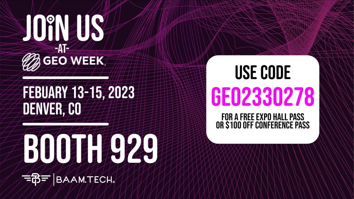 baam_tech's tweet photo. Geo Week is right around the corner, but there is still time to register. Meet the team, learn more about the software, hardware, and data solutions we have to offer, or join our workshop "End-to-End Workflow for the DJI Zenmuse L1". Register and use the following code:GEO2330278 https://t.co/N0uBdsjWfI
