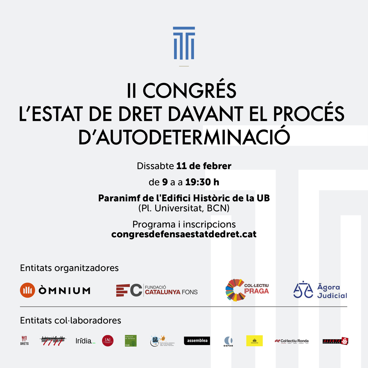 👩‍⚖️ Si formes part del món del Dret i t'inquieta la criminalització dels drets fonamentals, el II Congrés Català en Defensa de l'Estat de Dret és un espai de trobada on has de participar

T'hi pots inscriure aquí: 👉 congresdefensaestatdedret.cat