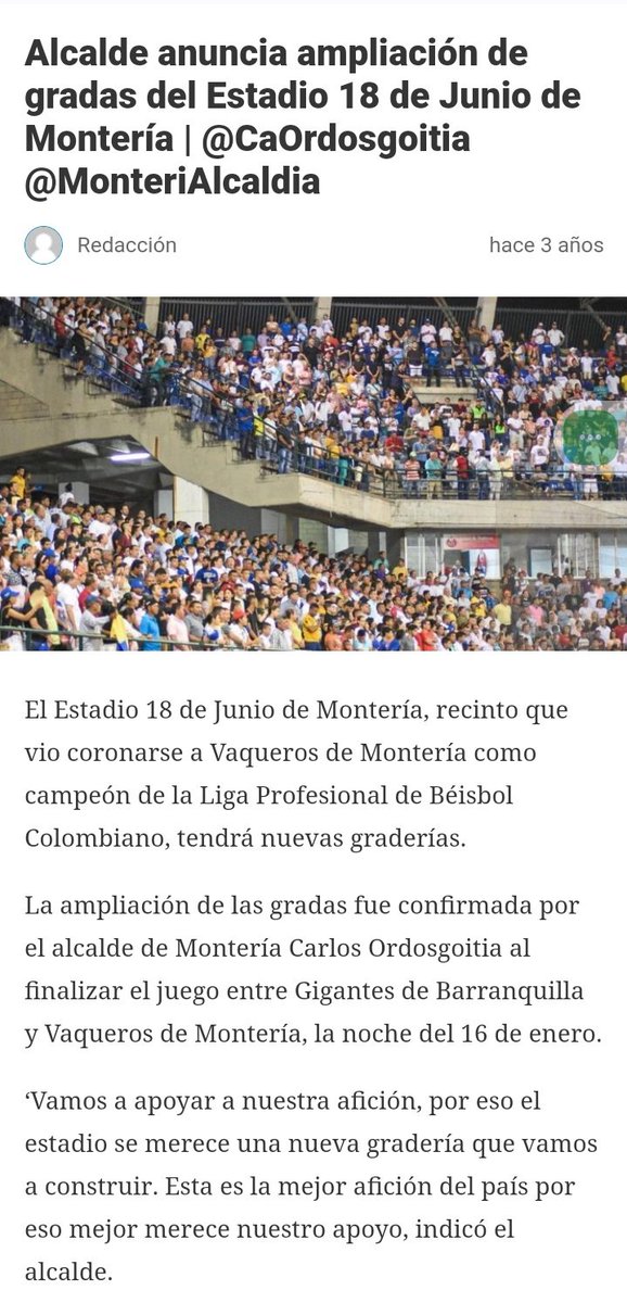MarquezFunez's tweet photo. Sólo los que vivimos en Montería sabemos el humo y mentiras que nos dijeron durante estos años - Hace exactamente 3 años (17/01/2020) el Alcalde de la ciudad @caordosgoitia anunció una ampliación de las graderías del 18 de Junio ¿Yo no vi esas obras, ustedes sí? @monterialcaldia https://t.co/PifeJ57g5W