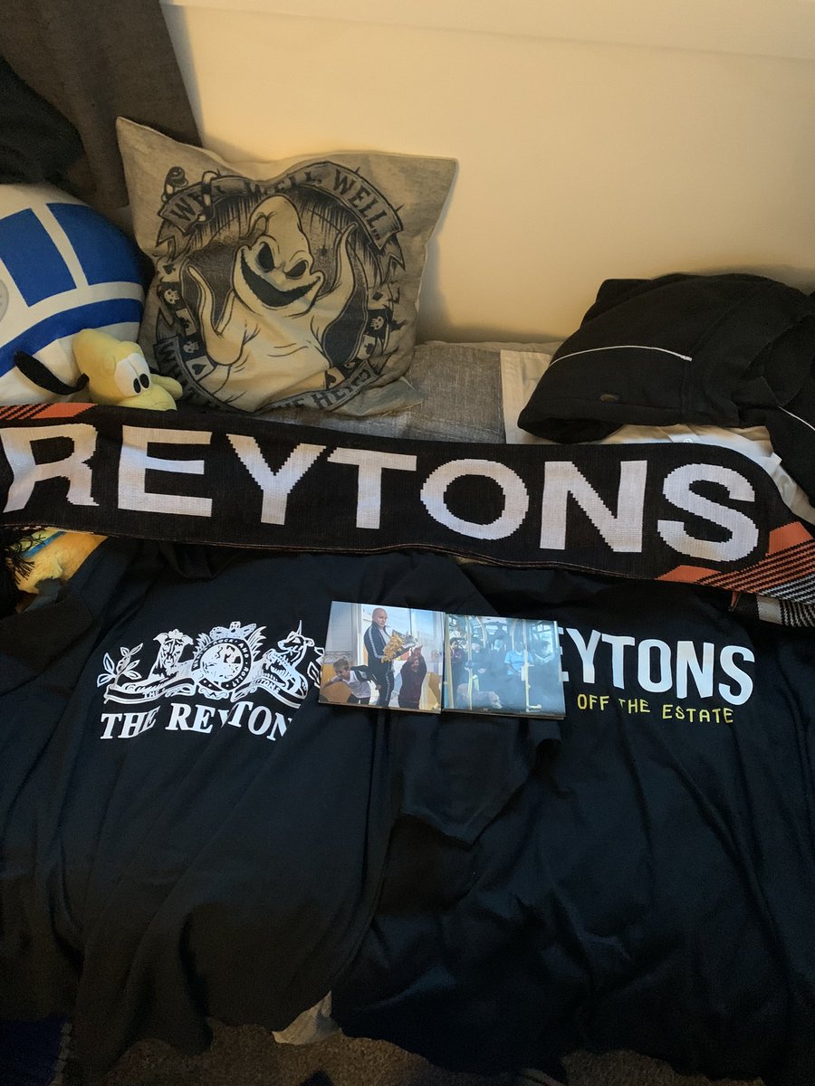 All the things I bought at <a href="/TheReytons/">THE REYTONS</a> shop in meadow hall, 2 reytons T-shirts, a reytons scarf, a what’s rock and roll CD, and finally a kids of the estate CD. #thereytons #reytons #kidsoftheestate #whatsrockandroll