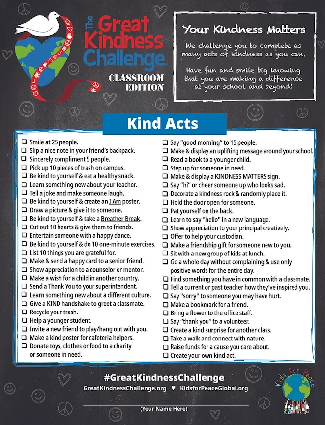 Join us for The #GreatKindnessChallenge this week! We challenge <a href="/hilltopspartan/">Montour High School</a> students and staff to perform acts of kindness using this kindness checklist. Share a summary of your kind acts with us for a chance to win a gift card of your choice. #GrowKindness