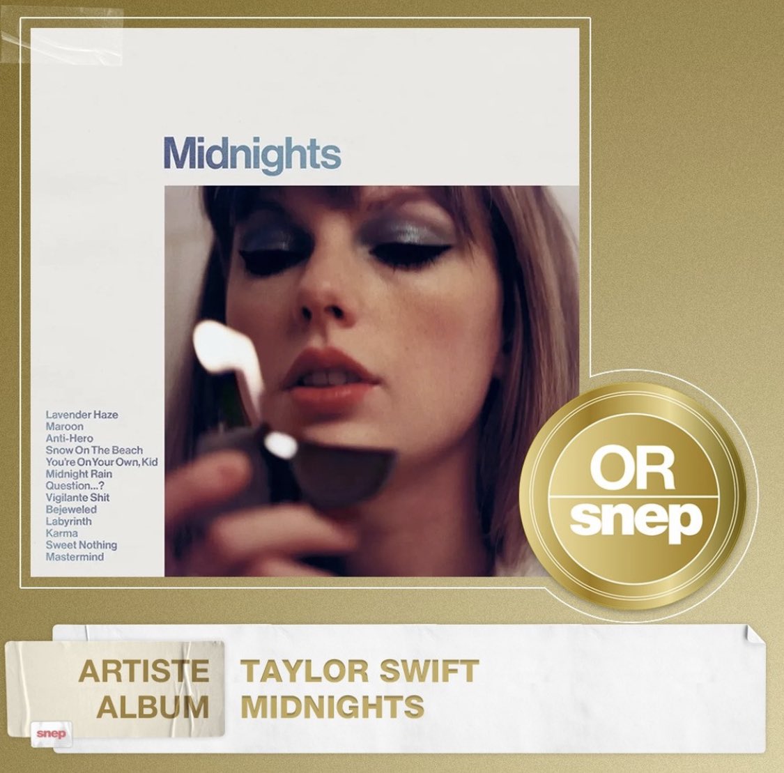 islanddefjam's tweet photo. L’album « Midnights » de Taylor Swift est certifié disque d’or 📀🇫🇷 https://t.co/xwHustOMdn