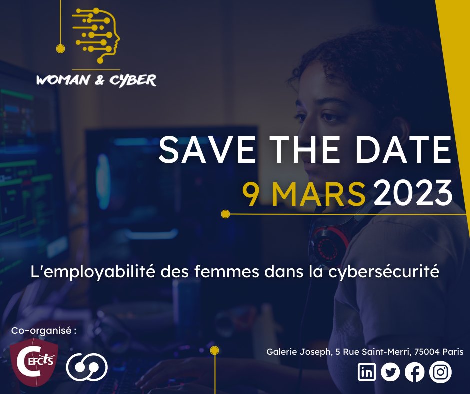 WomanandCyber's tweet image. [ Inscription] ✍ 

L&apos;évènement Woman &amp;amp; Cyber👩‍💻, co-organisé par le @CEFCYS_Officiel  - Cercle des Femmes de la CyberSécurité  , @Cyberjobs et Eden Forums, lance le début de ces inscriptions.

👉 Lien : womandcyber.fr

#cyber #recrutement #femmes #formation #conférence