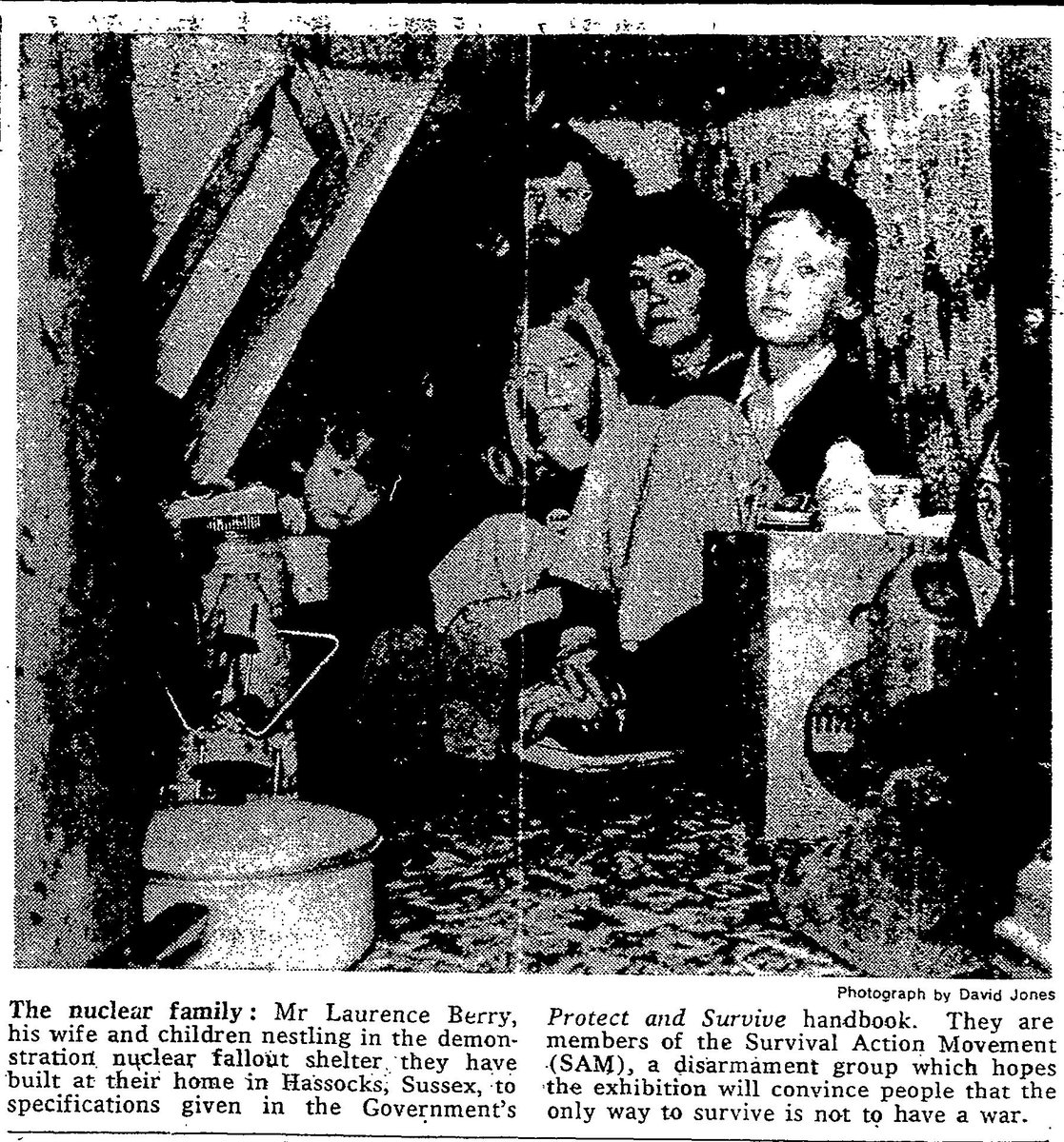 'The nuclear family: Mr Laurence Berry, his wife and children nestling in the demonstration nuclear fallout shelter they have built at their home ... to the specifications given in the government's Protect and Survive handbook' The Times, 31 May 1980 #nuclearwar #coldwarhist