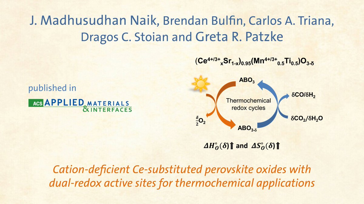 Madhusudhan Naik J. @MadhuSudhanNaik from the @PatzkeGroup @UZH_Chemistry published together with co-workers in @ACS_AMI exciting new results about a promising class of materials for thermochemical redox cycle applications. pubs.acs.org/doi/10.1021/ac…