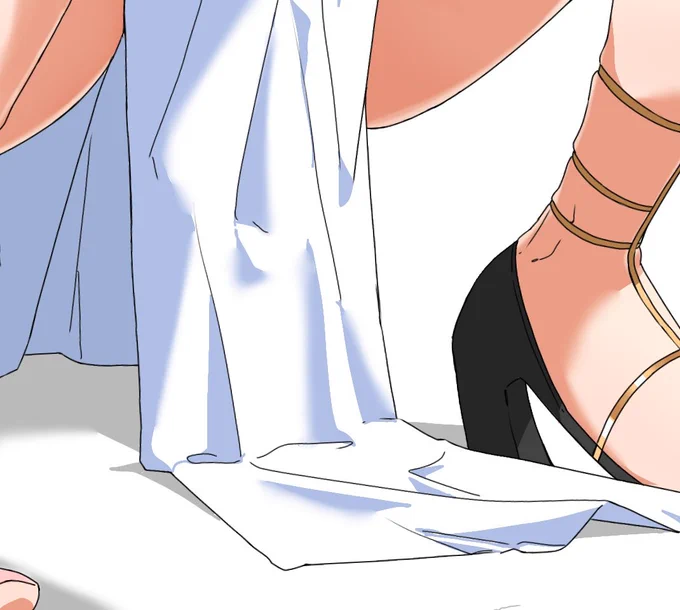 ここ(前垂れが地面についてる感じ)とここ(アームレットのくい込み)が描きたくて腰を上げました 