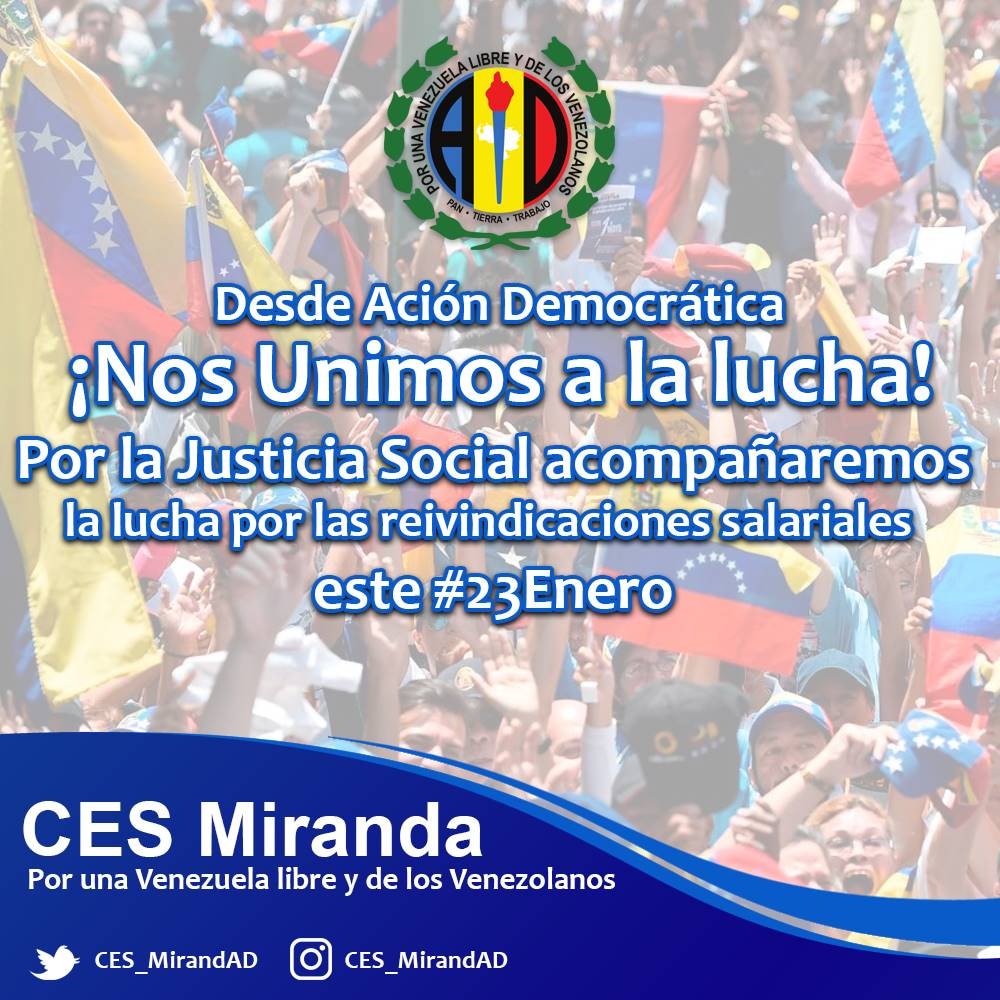 CES_MirandAD's tweet photo. Hoy #23Ene conmemoramos el nacimiento de la democracia en Venezuela gracias a la lucha social,estudiantil y dónde #AcciónDemocrática tuvo un papel importante en este lucha.

A 65 años del #23Ene le decimos a nuestros conciudadanos que pronto #VolveremosAVivirMejor.
@adbernabe https://t.co/qPOzPlPWcG
